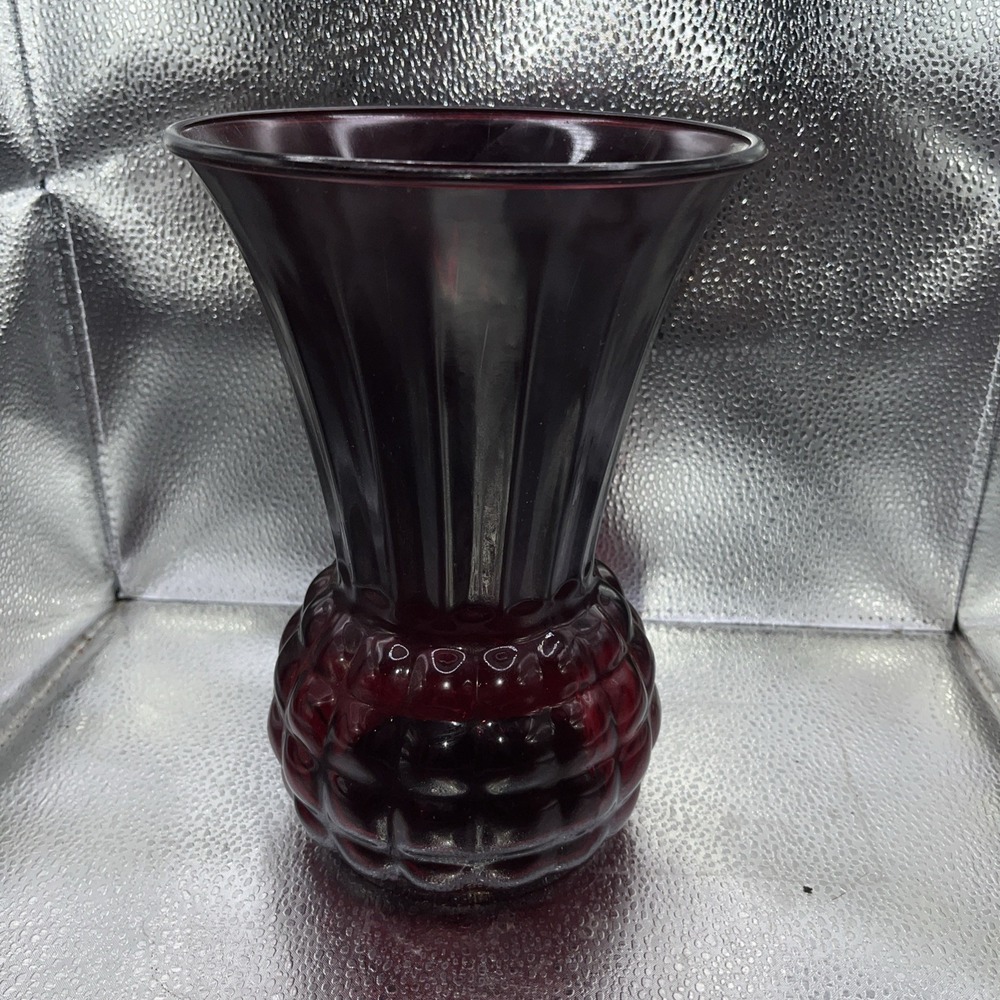 Vintage Anchor Hocking Glass Royal Ruby Red Pineapple Flared Bubble Vase
